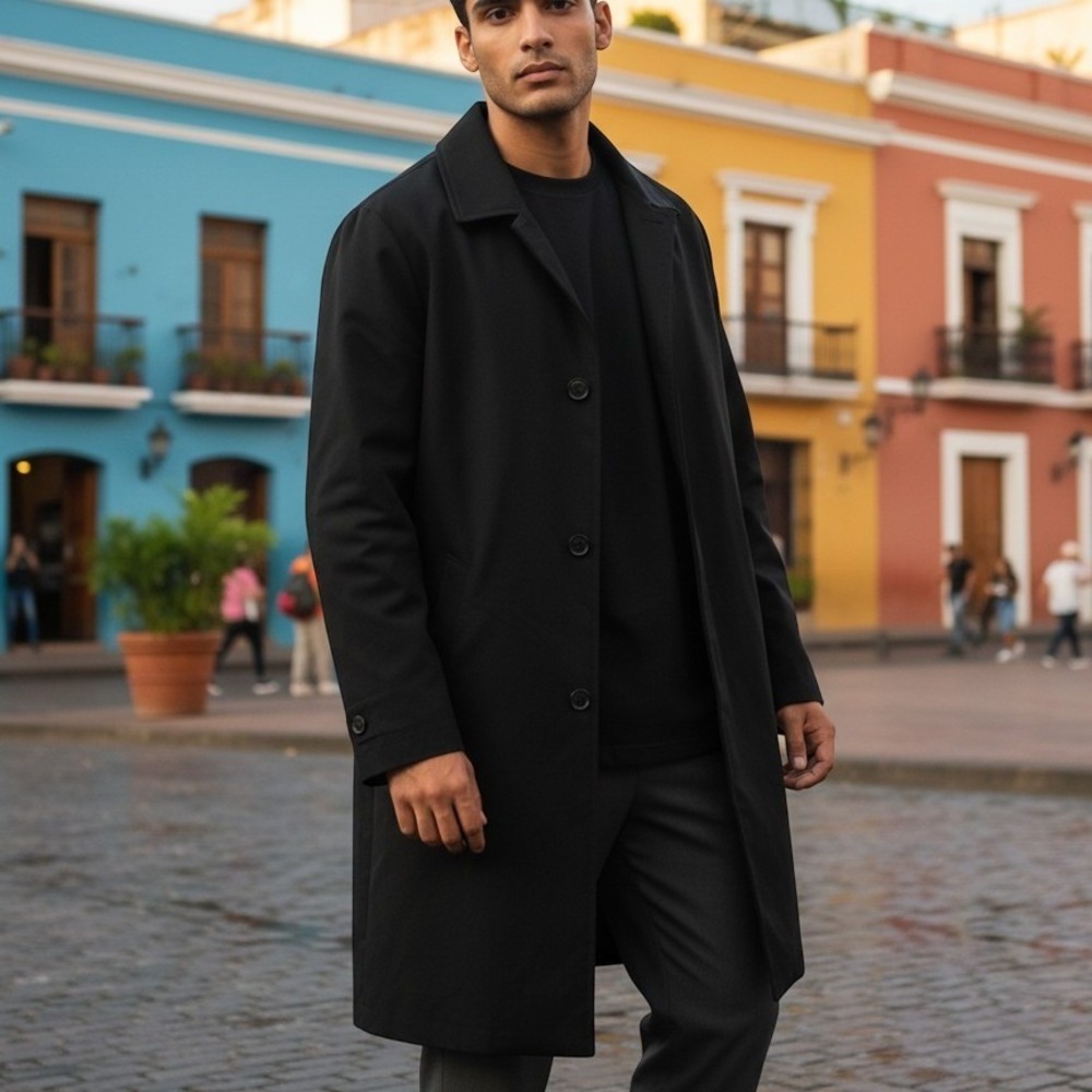 Calvin Klein Mens Black Trench Coat Overcoat with Removable Liner 38R